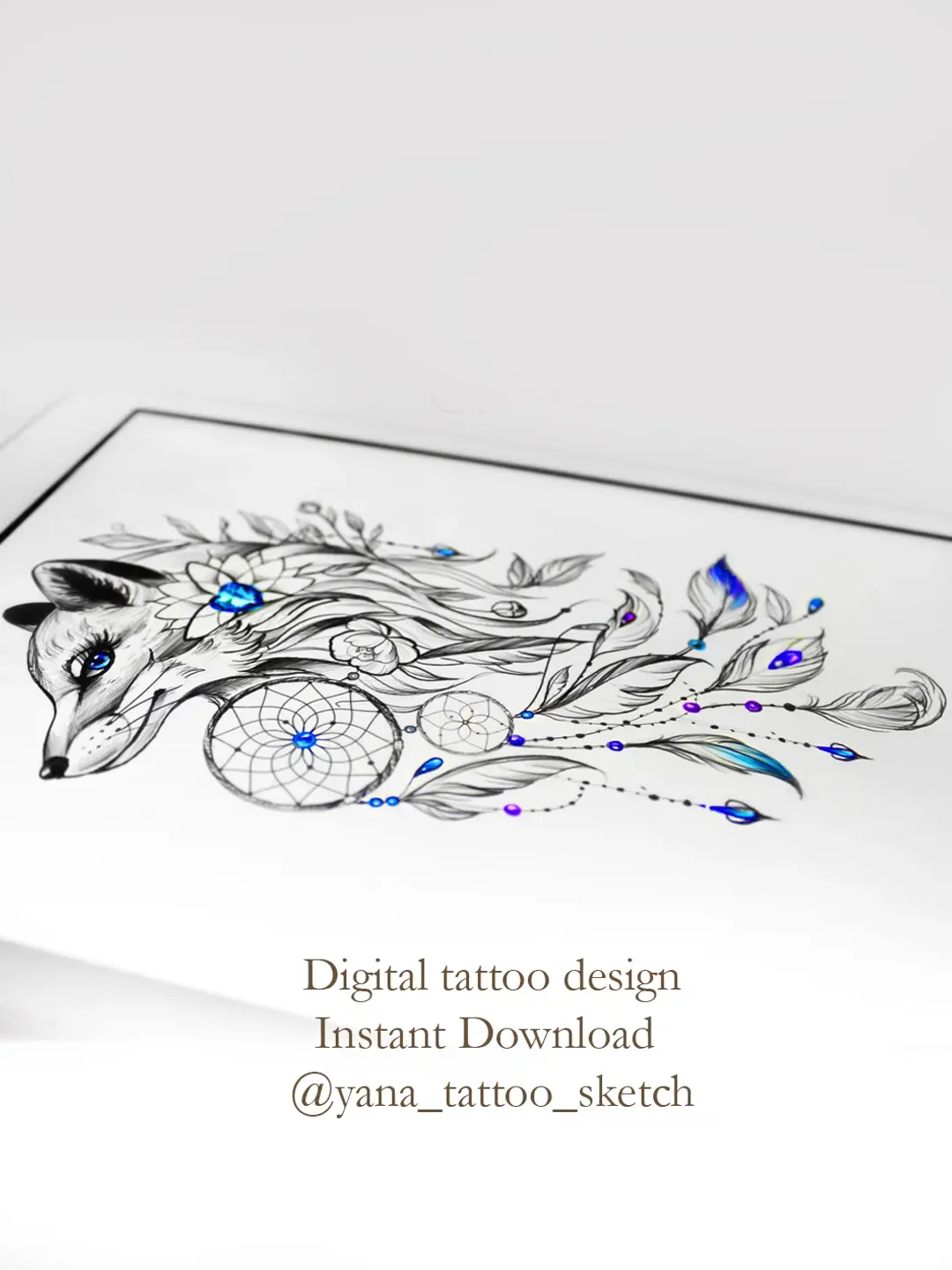 Fox Tattoo Design for Woman Fox Tattoo Sketch for Females Dream Catcher Tattoo Design, Instant download JPG, PDF, PNG