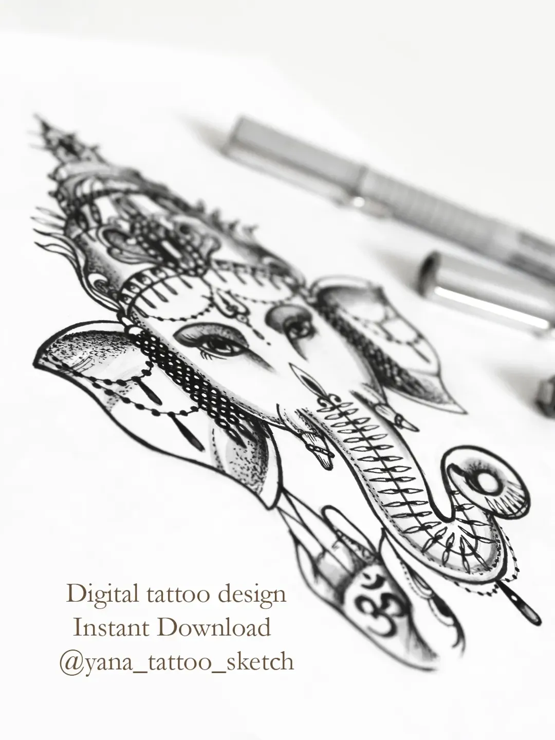 Ganesha Tattoo Design Elephant Ganesha Tattoo Sketch Idea, Instant download JPG, PNG