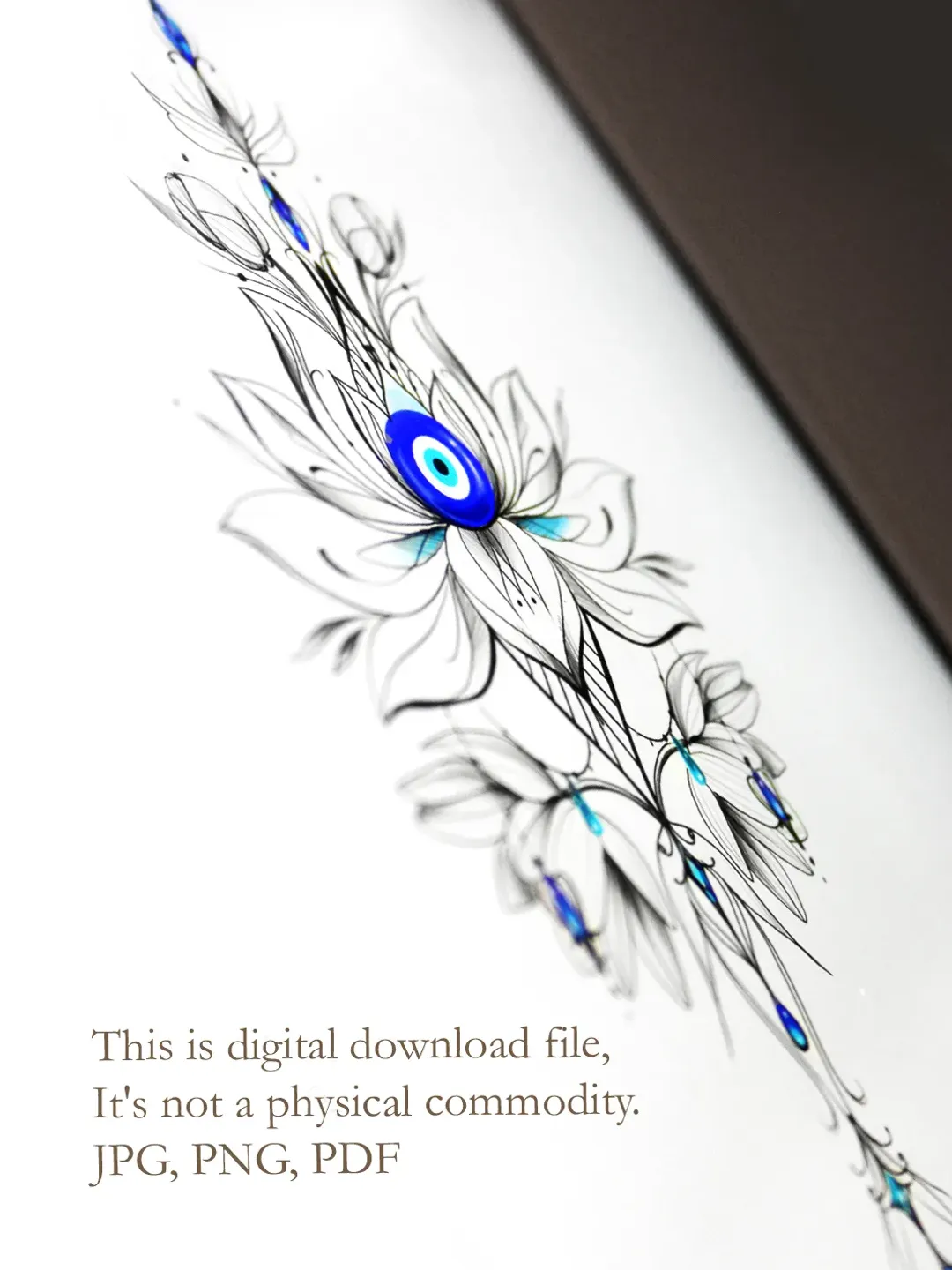 Evil Eye Tattoo Design Greek Evil Eye Lotus Flower Tattoo Ideas Sketch,  Instant download PDF, JPG, PNG, image size:1080x1440
