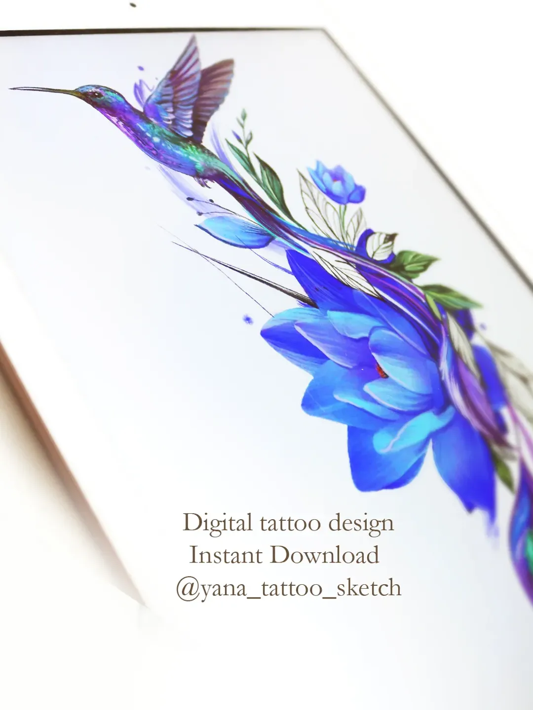 Hummingbird Tattoo Sketch Color Hummingbird Tattoo Designs Realistic for Woman, Instant download PDF and JPG files