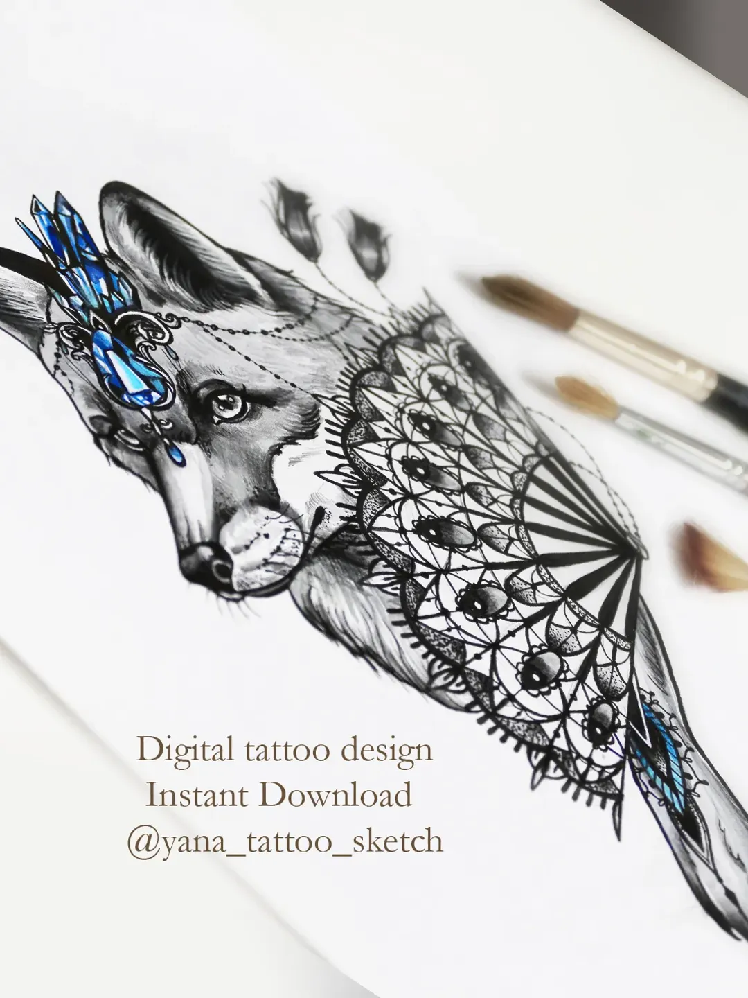 Fox Tattoo Design for Woman Fox Tattoo Sketch for Females Fan Tattoo Design, Instant download JPG, PNG