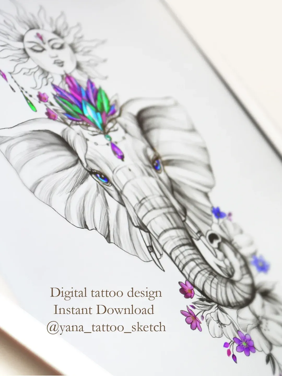 Ganesha Tattoo Sketch Elephant Ganesha Tattoo Design Elephant Tattoo Designs For Ladies, Instant download PDF and JPG