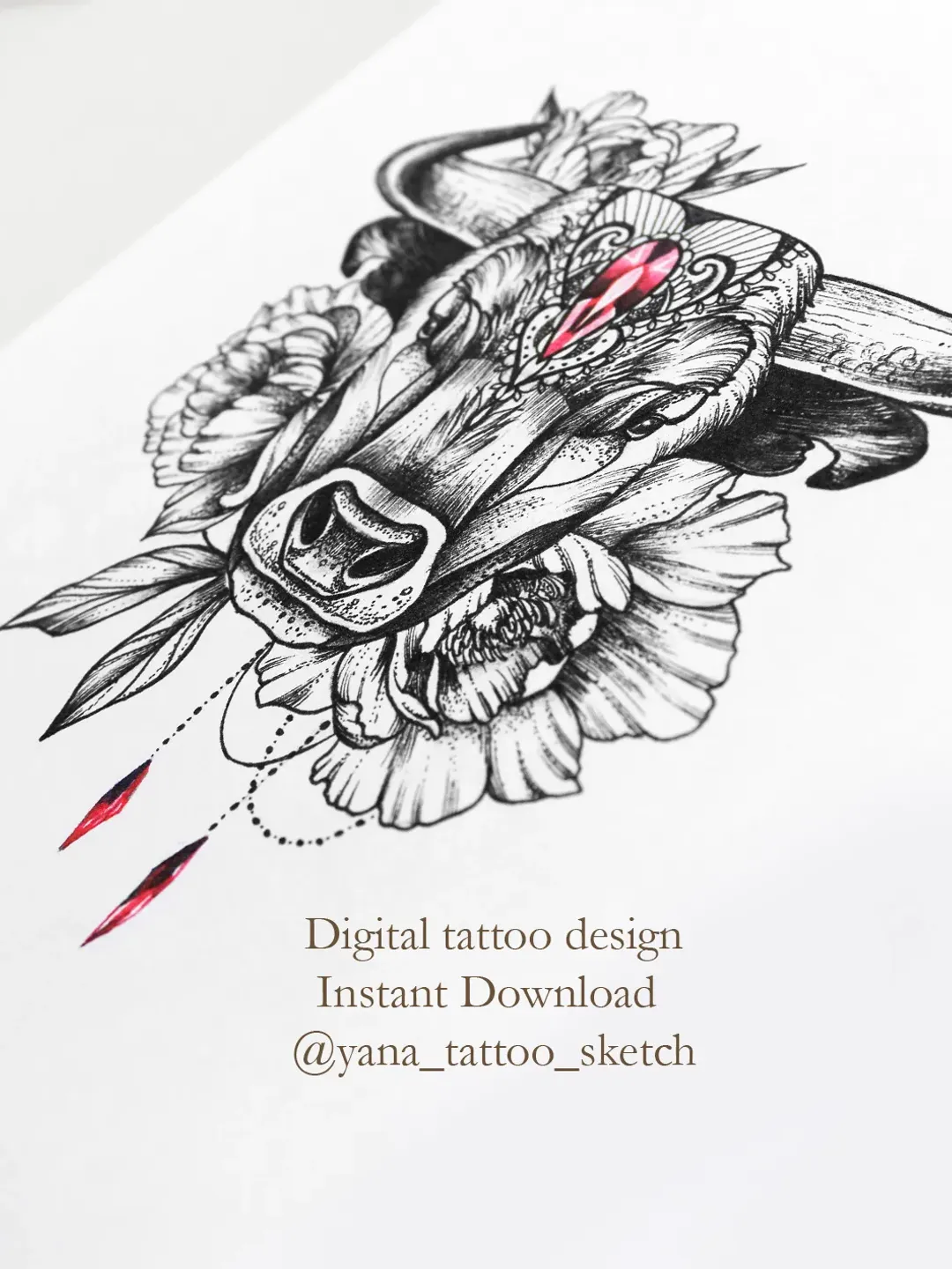 Taurus Tattoo Design Female Taurus Zodiac Sign Tattoo Designs Taurus And  Flower Tattoo Sketch, Instant download PNG, JPG, image size:1080x1440