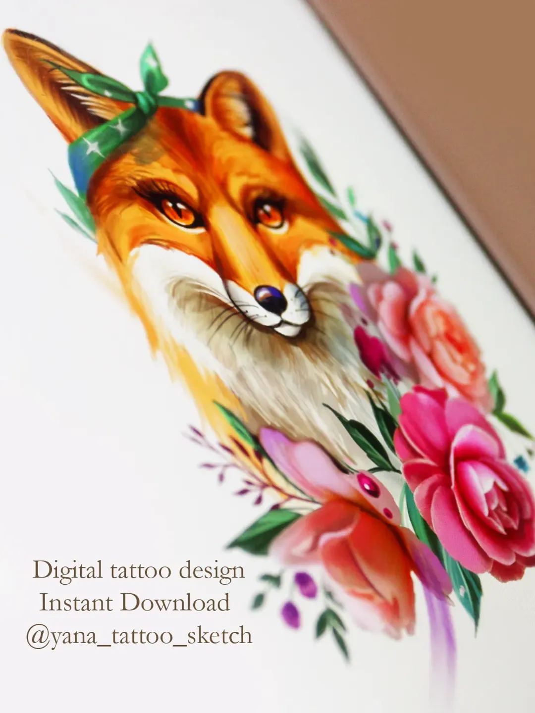 Fox Tattoo Design Ideas Fox Tattoo Sketch Fox And Peony Flower Tattoo Designs, Instant download JPG, PDF, PNG
