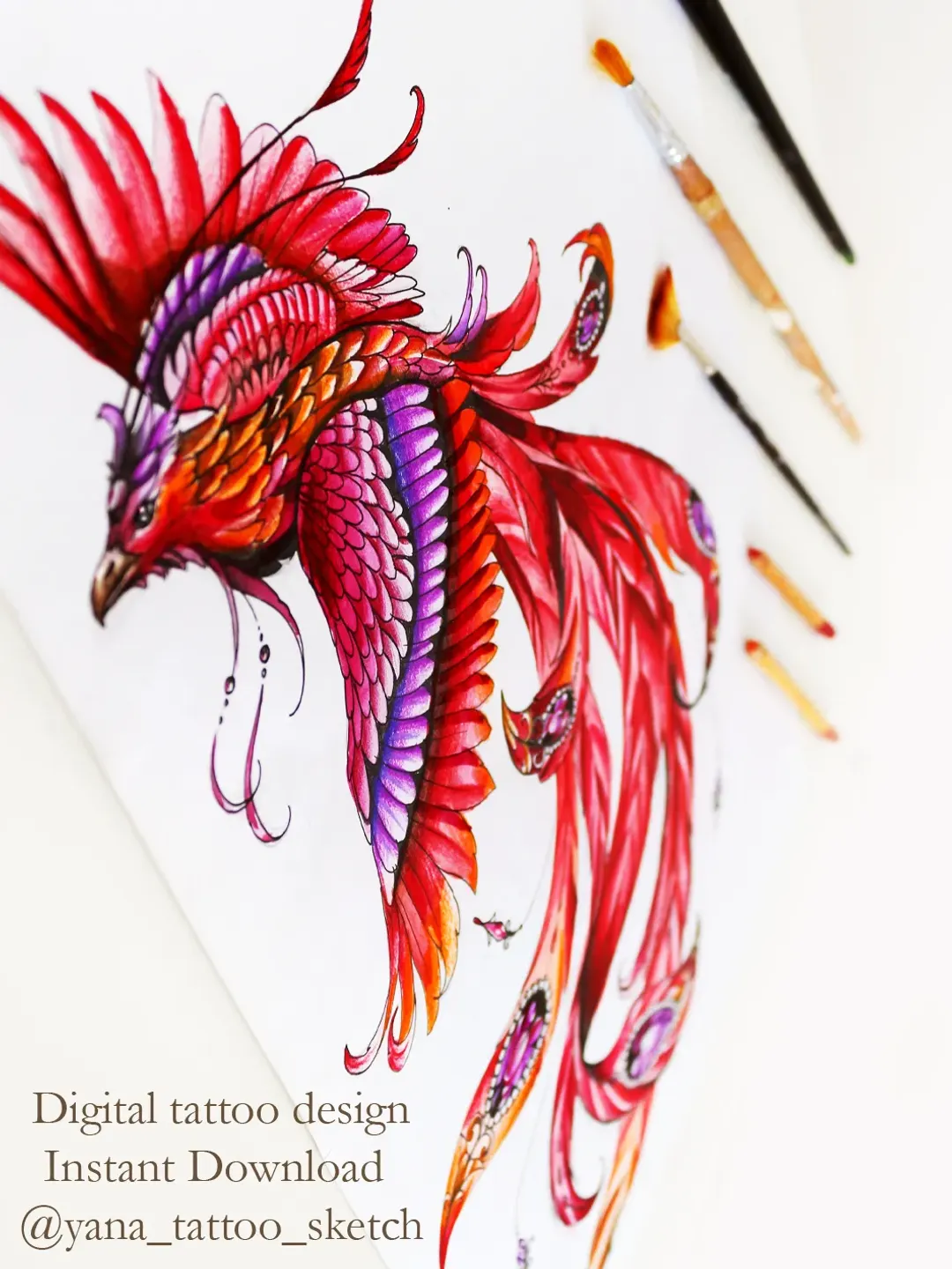 Phoenix Tattoo Design Color Phoenix Tattoo Sketch Phoenix Tattoo Ideas, Instant download JPG, PNG