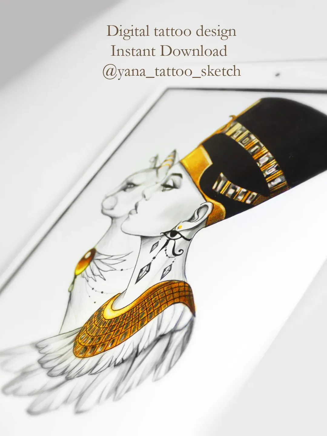 Nefertiti Tattoo Design Bastet Tattoo Design Egyptian Tattoo Sketch Nefertiti Tattoo Sketch, Instant download