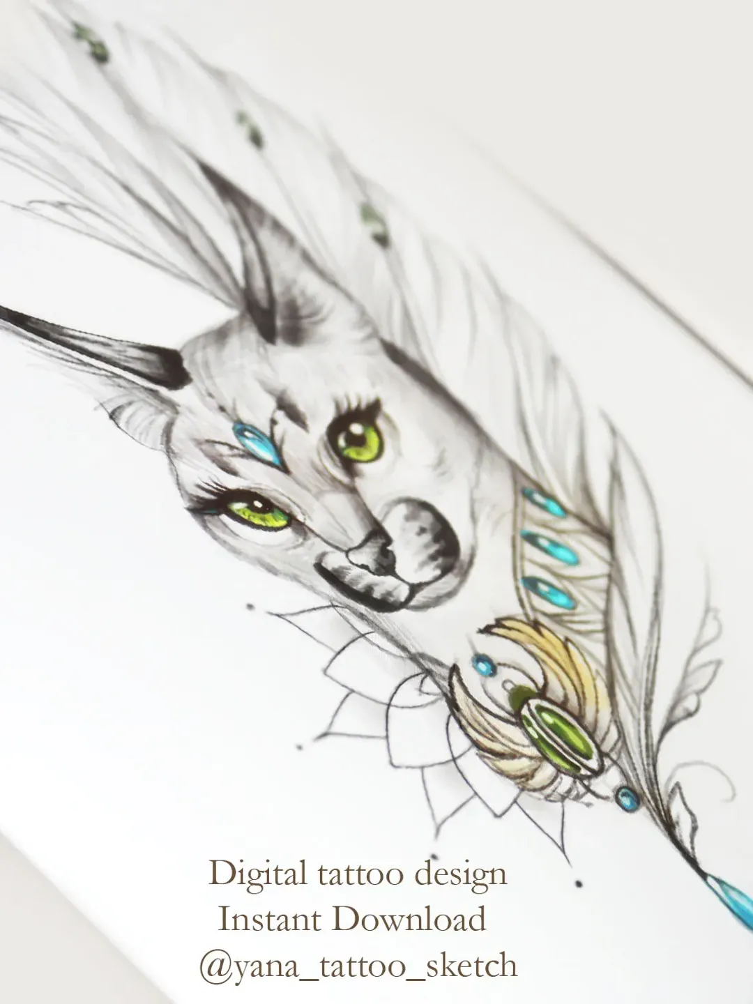 Bastet Tattoo Design Bastet Goddess Sketch Egyptian Cat Tattoo Design for Woman, Instant download PDF and JPG files