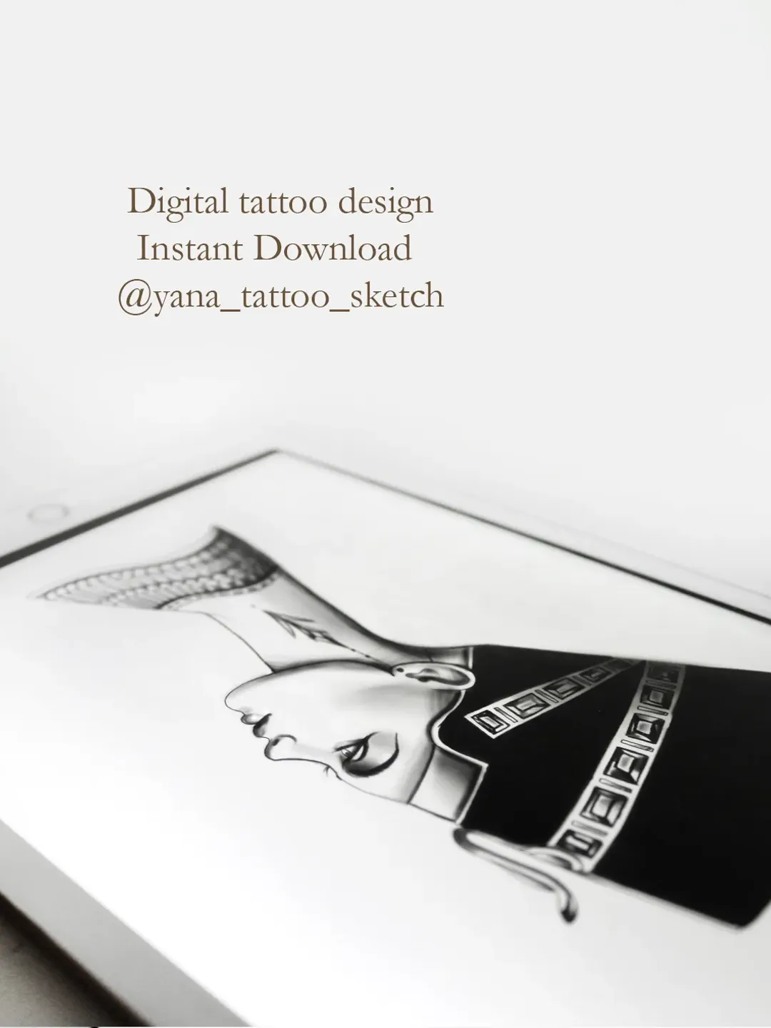 Nefertiti Tattoo Design Minimalism Queen Nefertiti Tattoo Sketch Egyptian Tattoo Designs, Instant download PNG, JPG, PDF