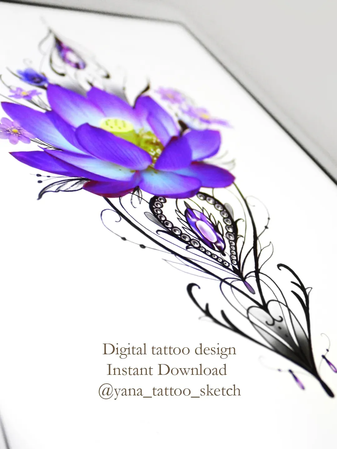 Lotus Tattoo Design Lotus Flower Tattoo Sketch Lotus Ornamental Tattoo Design Ideas, Instant download PDF, JPG, PNG