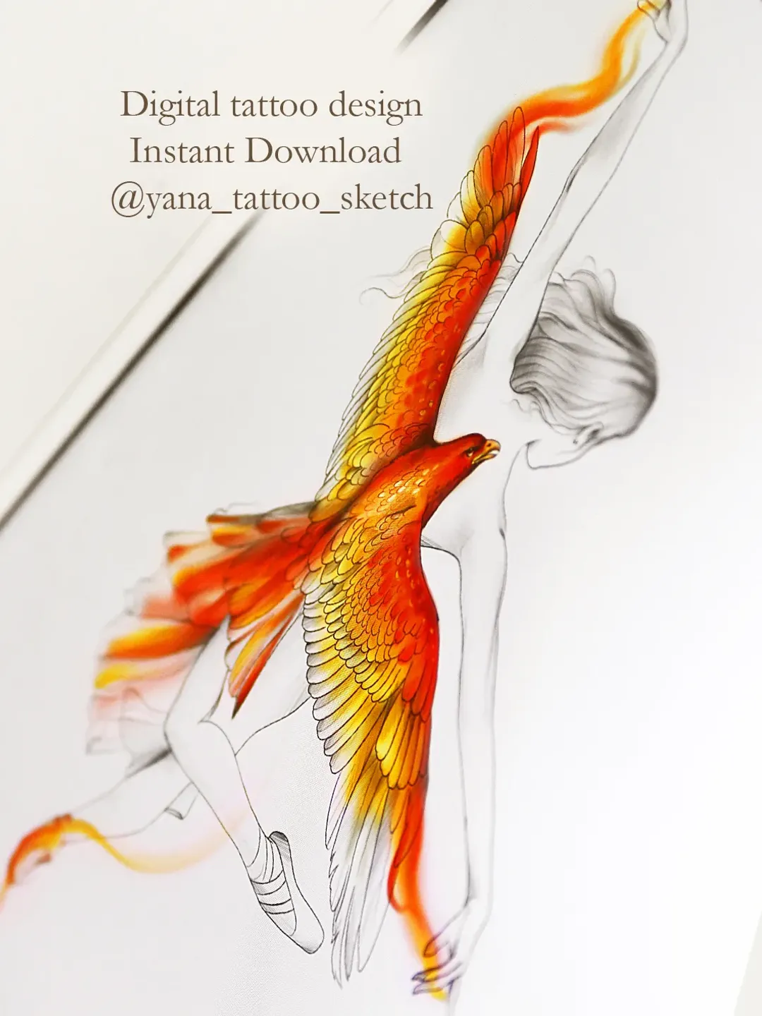 Phoenix Goddess Tattoo Design Phoenix Tattoo Design Female Phoenix Woman Tattoo Sketch, Instant download