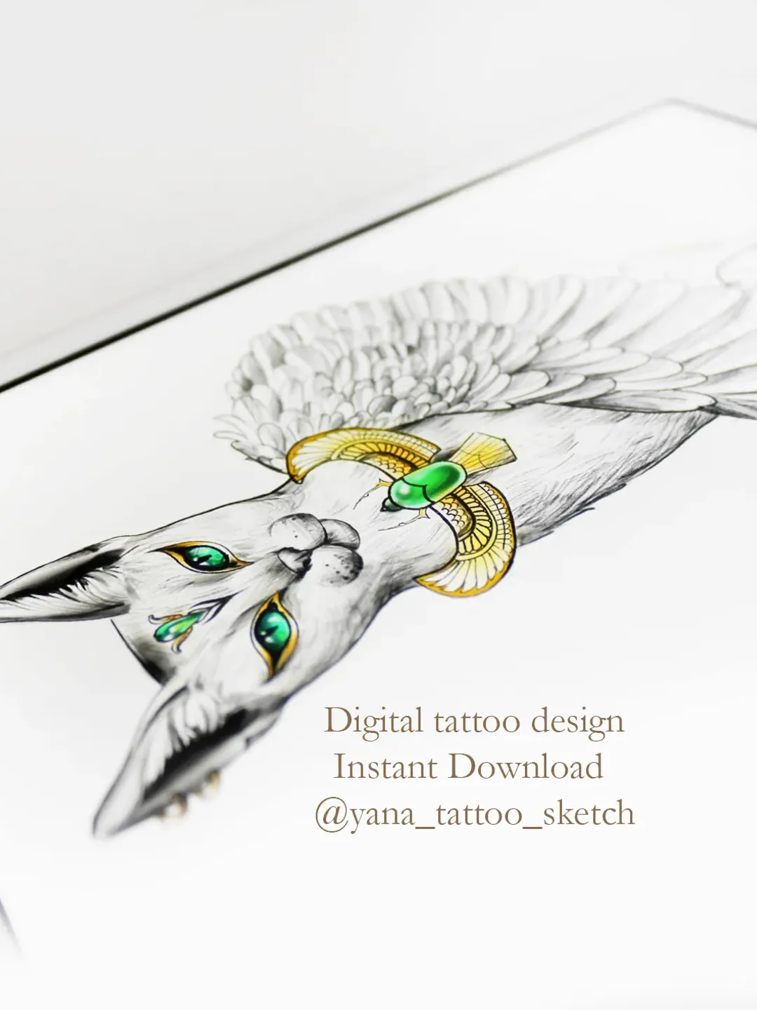 Bastet Tattoo Design Bastet Goddess Sketch Egyptian Cat Tattoo Design for Woman, Instant download PDF, JPG, PNG