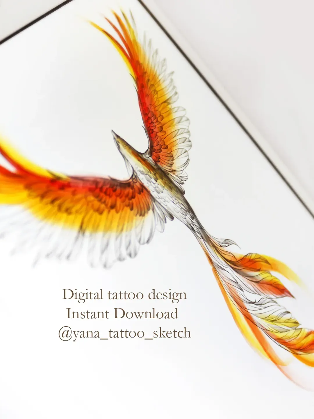 Phoenix Tattoo Design Phoenix Tattoo Sketch Phoenix Tattoo Ideas, Instant download PDF, PNG, JPG files