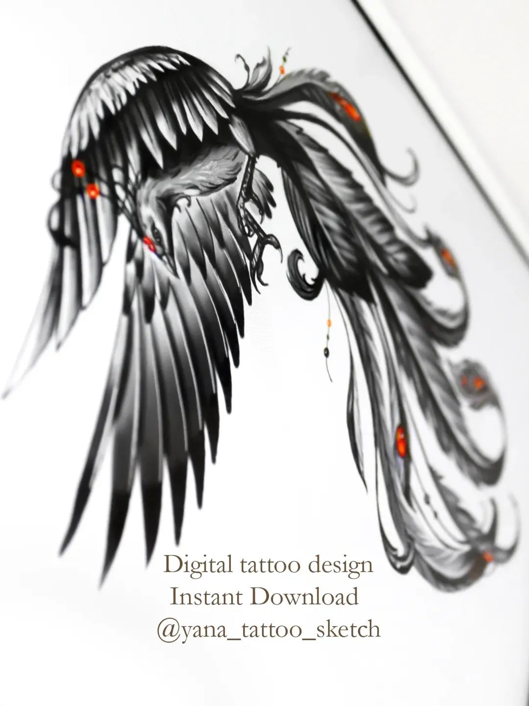 Phoenix Tattoo Design Phoenix Tattoo Sketch Phoenix Tattoo Ideas, Instant download PDF, PNG, JPG files