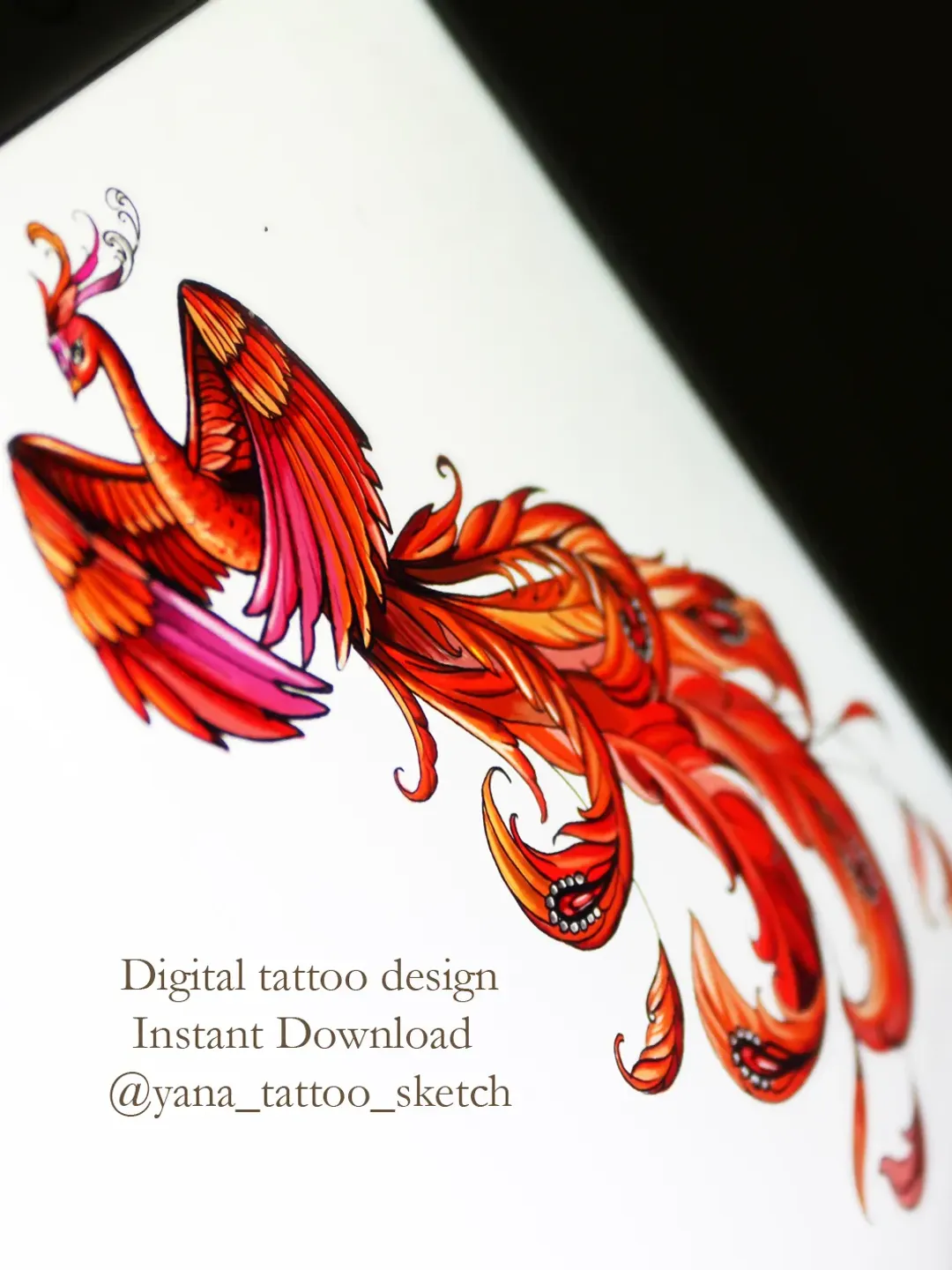 Phoenix Tattoo Design Phoenix Tattoo Sketch Bird Phoenix Tattoo Ideas, Instant download PDF, PNG, JPG files