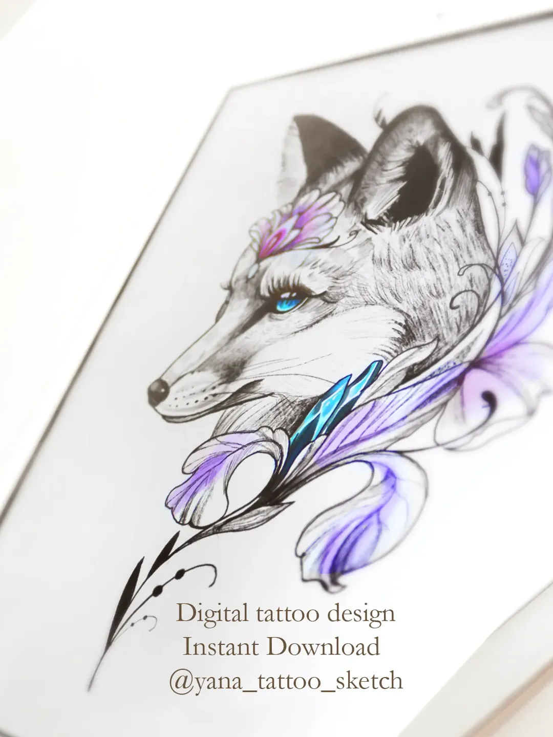 Fox Tattoo Sketch for Females Fox Tattoo Design for Woman Fox and Flowers Tattoo Sketch, Instant download PDF and JPG
