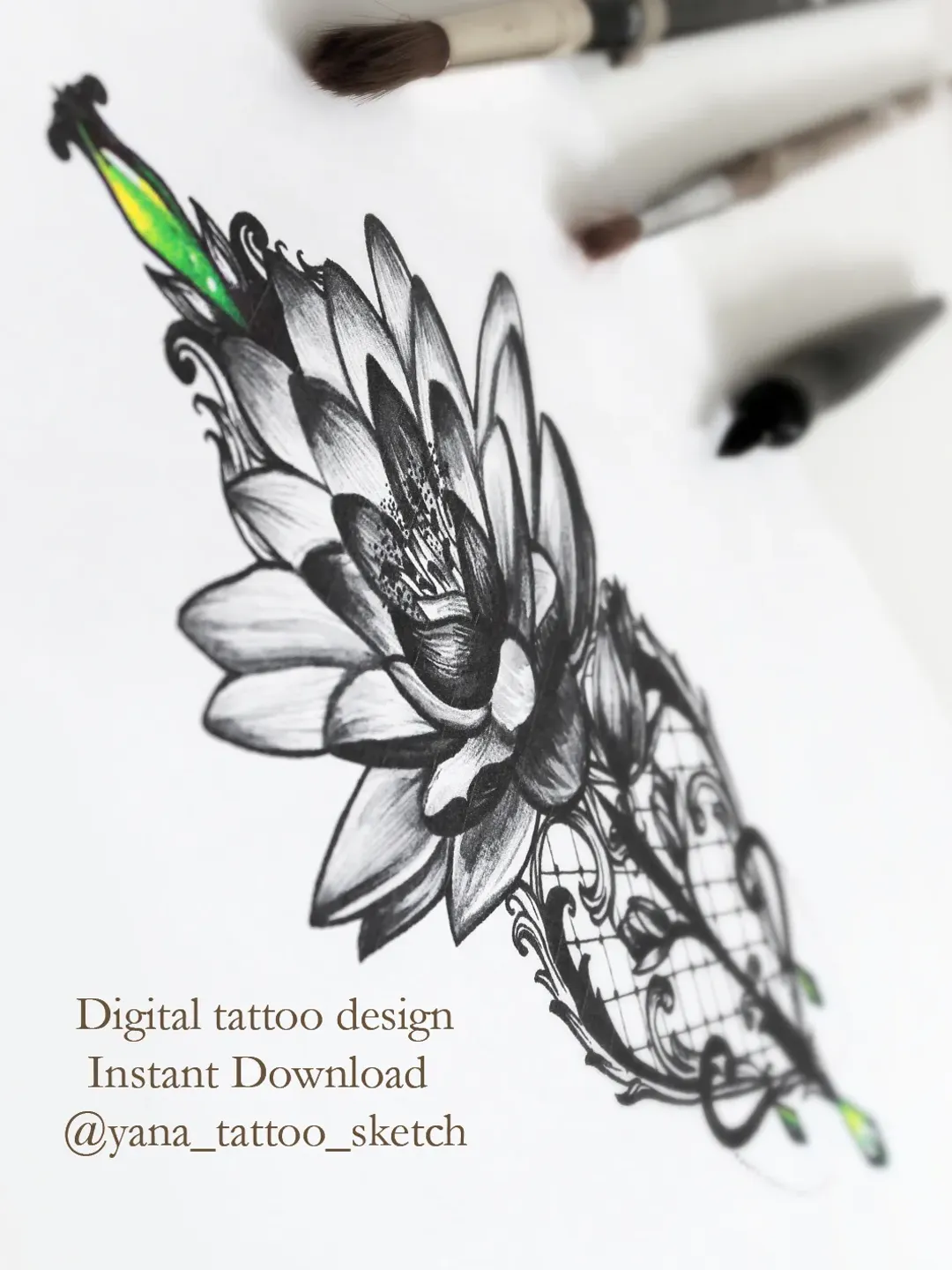 Lotus Tattoo Design For Girl Lotus Flower Tattoo Ideas Lotus And Lace Tattoo Sketch, Instant download PNG and JPG