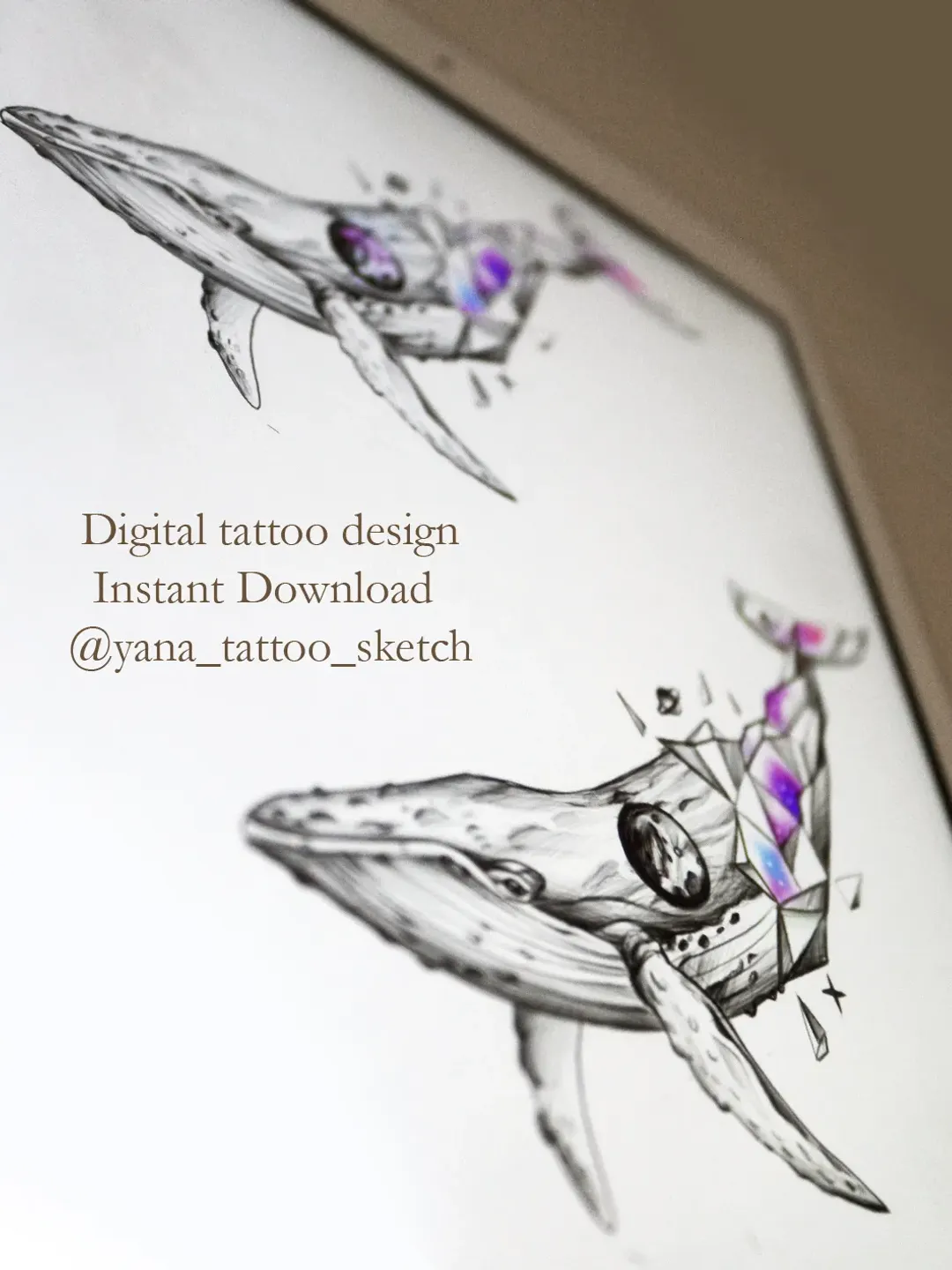 Whale Tattoo Designs Blue Whale Tattoo Sketch Whale Geometric Tattoo Idea, Instant download JPG, PDF, PNG