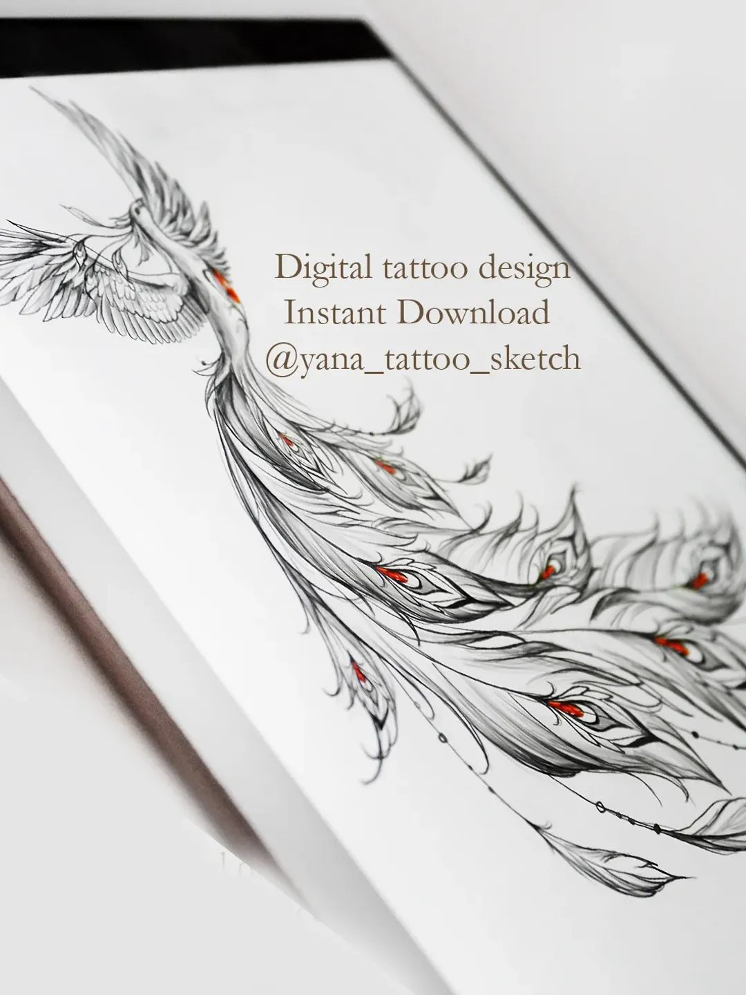 Phoenix Tattoo Design Phoenix Tattoo Sketch Female Phoenix Tattoo Ideas for Woman, Instant download JPG, PDF, PNG