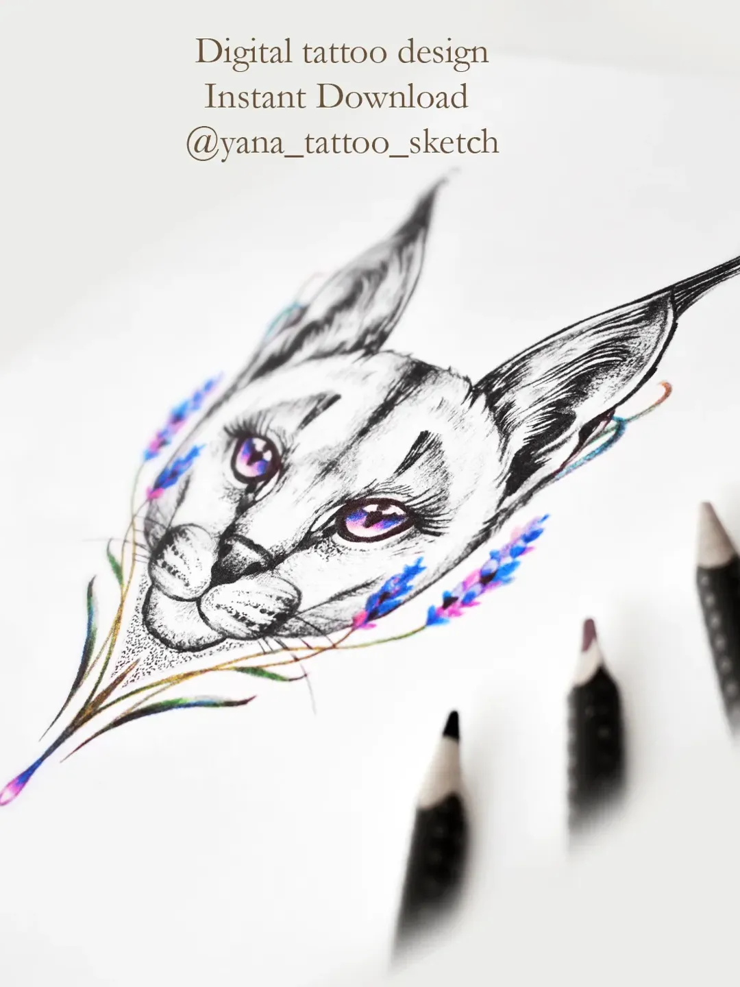 Lynx Tattoo Design Cat Tattoo Design Females Lynx Tattoo Sketch For Woman, Instant download PNG and JPG