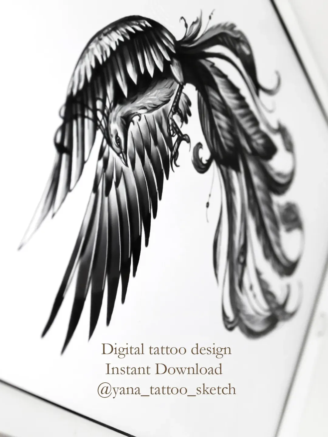 Phoenix Tattoo Design Phoenix Tattoo Sketch Phoenix Tattoo Ideas, Instant download PDF, PNG, JPG files
