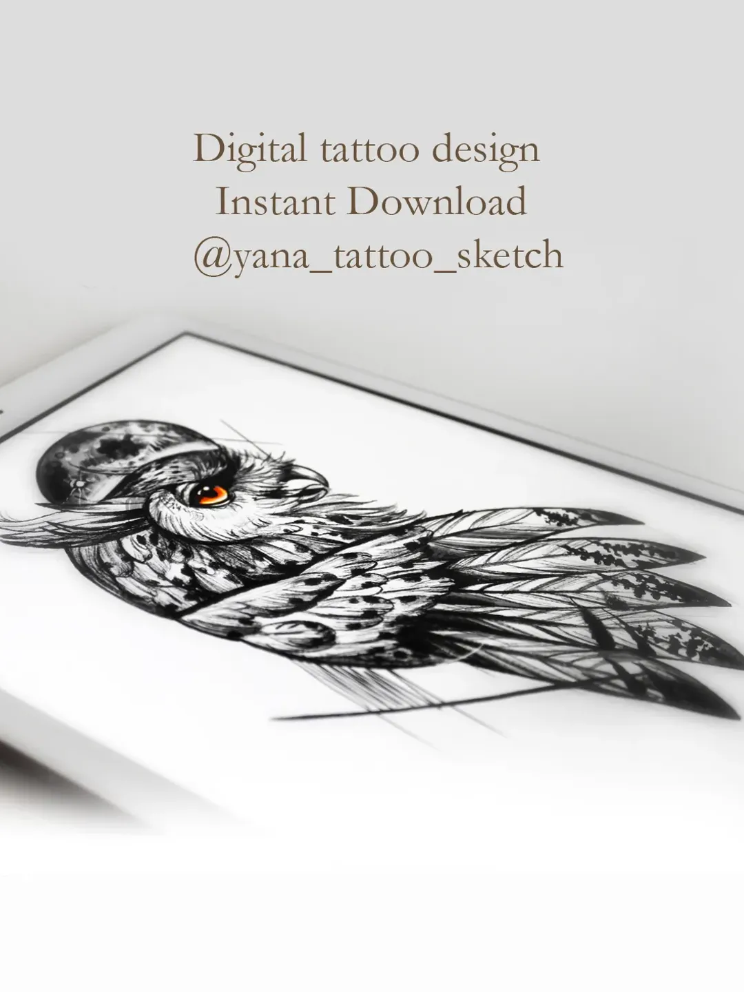Owl Tattoo Designs Owl Tattoo Sketch Owl and Moon Tattoo Ideas, Instant download PDF, JPG, PNG