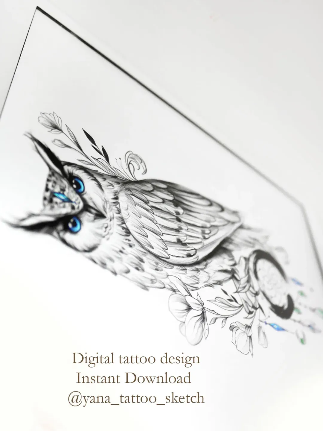 Owl Tattoo Design For Ladies Owl And Flower Tattoo Designs Owl Tattoo Sketch Enso Tattoo Ideas, Instant download