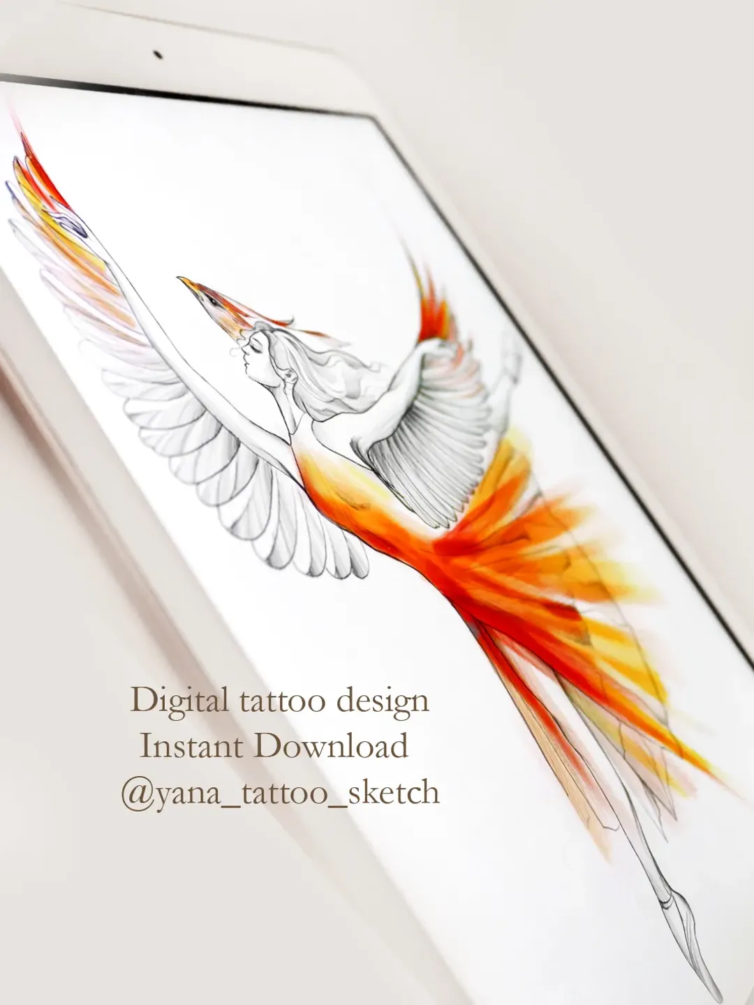 Phoenix Goddess Tattoo Design Phoenix Tattoo Idea Female Phoenix Woman Tattoo Sketch, Instant download JPG, PDF, PNG
