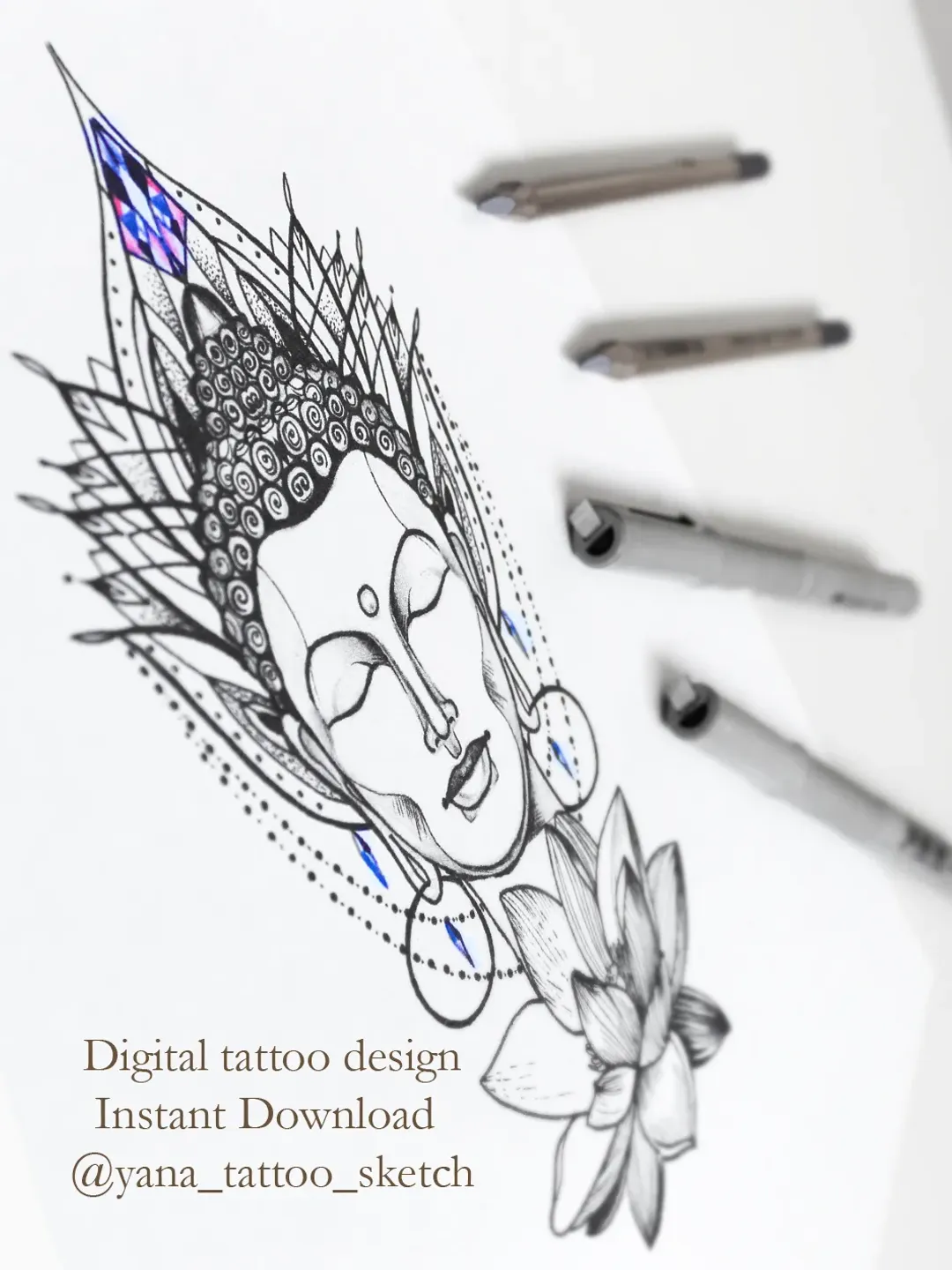 Buddha Tattoo Design Buddha Tattoo Sketch Lotus Tattoo Designs, Instant download JPG, PNG