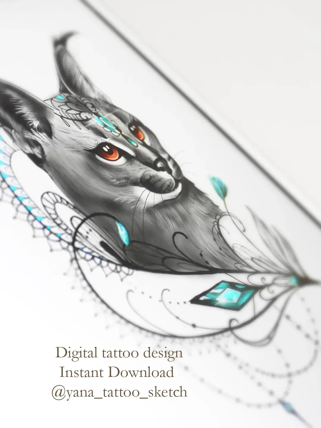 Lynx Tattoo Design For Woman Lynx Tattoo Sketch for Females Cat Tattoo Designs, Instant download PDF and JPG files
