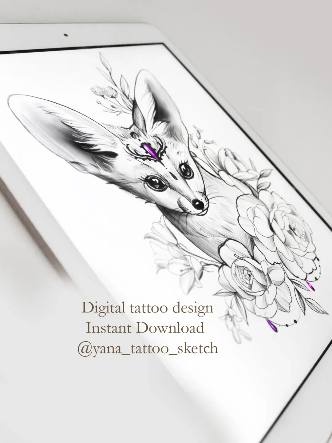 Fennec Fox Tattoo Design for Woman Fox Tattoo Sketch for Females Ideas, Instant download JPG, PDF, PNG