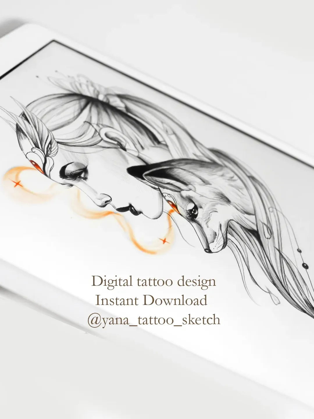 Fox Tattoo Design for Woman Fox Tattoo Sketch for Females Woman Portrait Tattoo Ideas, Instant download JPG, PDF, PNG