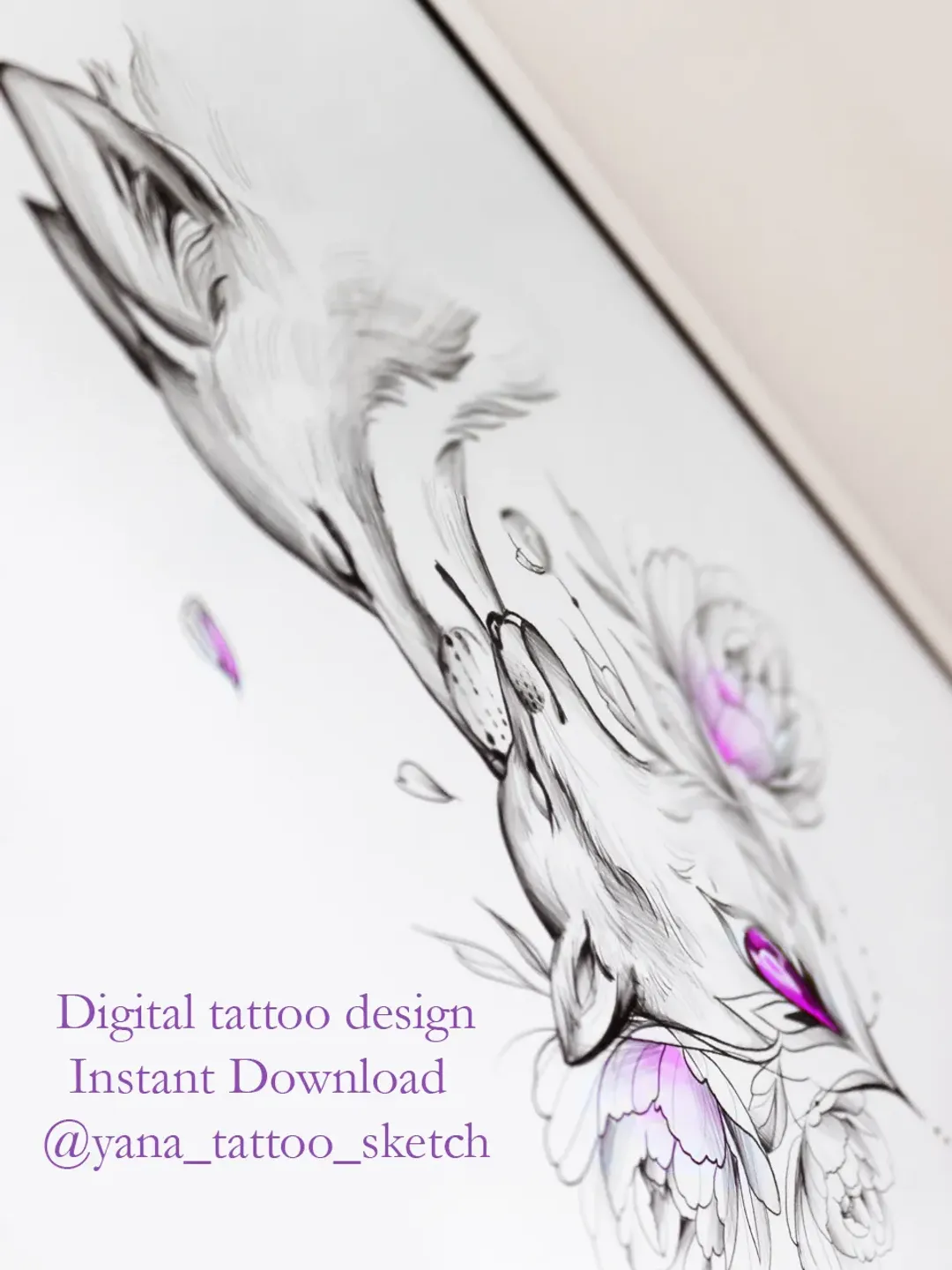 Fox And Fox Cub Tattoo Designs Mother Fox And Baby Tattoo Ideas Sketch, Instant download PDF, JPG, PNG