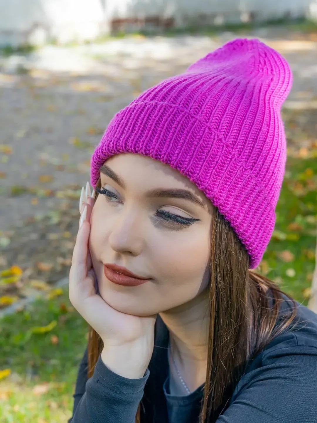 Pink warm wool knit women hat