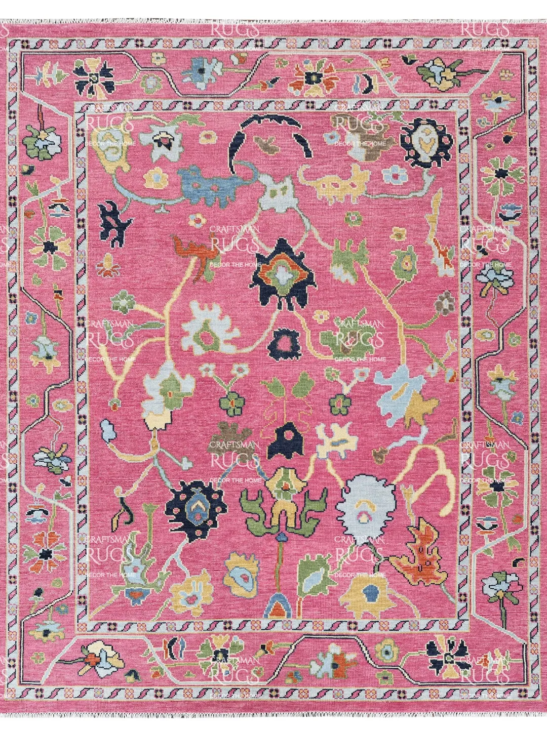Quick ship! 10x14 ft Melody Pink Oushak Hand Knotted Rug, Handmade Rugs for Living Room - Antique Style Contemporary rug