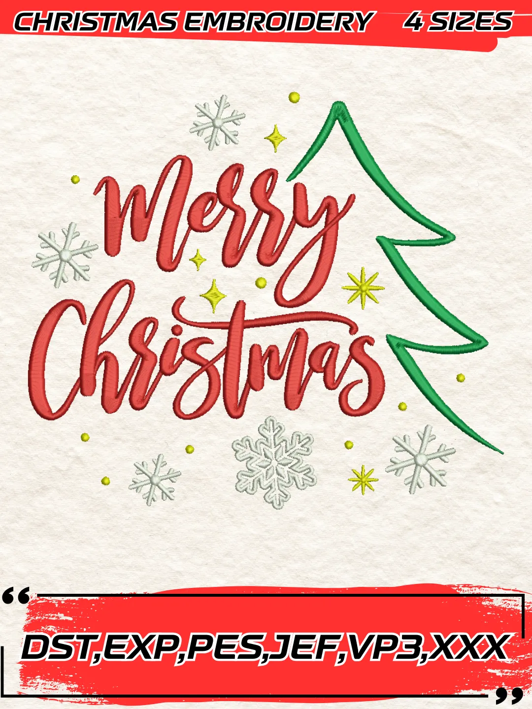 Merry Christmas Embroidery Design,Christmas Embroidery Design,4 Sizes, Digital Download