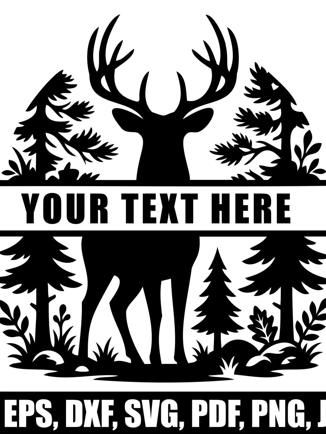 Deer Split Monogram SVG, Buck Antler Monogram, Forest Deer Name Frame, Rustic Cabin SVG PNG, Woodland Wildlife Cricut Cut File
