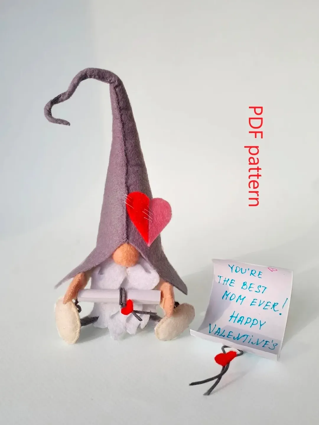 Gnome felt sewing pattern , Cute gnome plush home decor , Valentines soft toy pattern