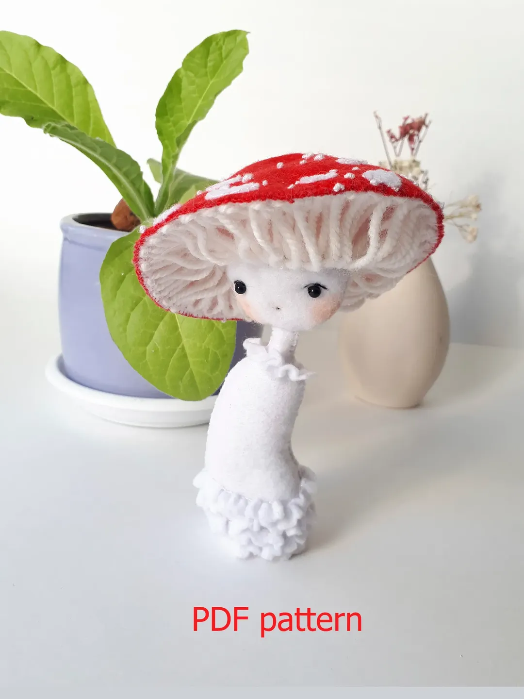 Mushroom felt pattern , mushroom decor cute for nursery , stuffed toys felt or plush sewing pattern