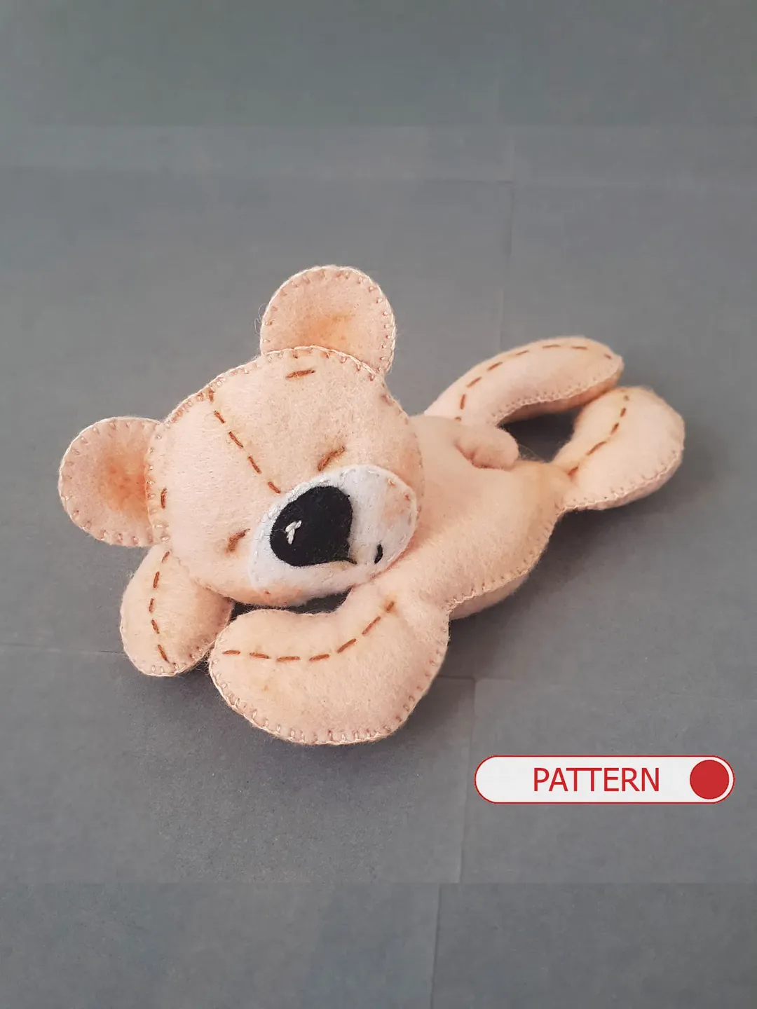 Teddy Bear Stuffed Toy , Felt sewing pattern for a sleepy mini bear
