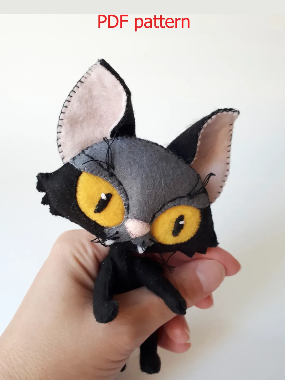 Cat pattern plush or felt toy Halloween decorations , Black Cat stuffed animal toy pattern sewing