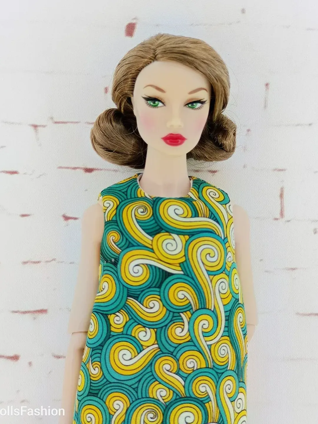 A-silhouette dress with yellow-green curls for Poppy Parker and Barbie  regular