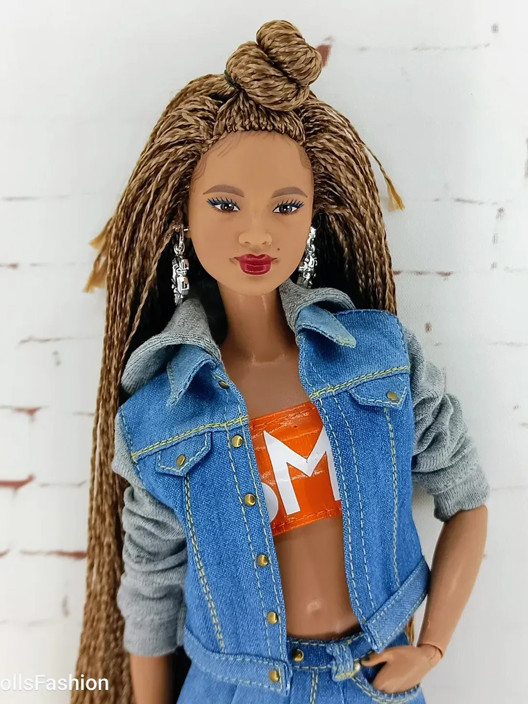 Denim suit with hood and jersey sleeves for Barbie Doll (Made to