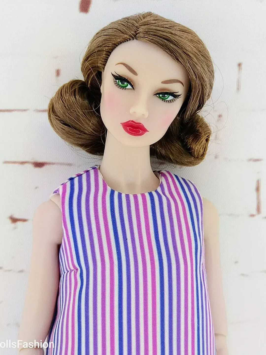 A-silhouette dress with purple stripes for Poppy Parker and Barbie regular
