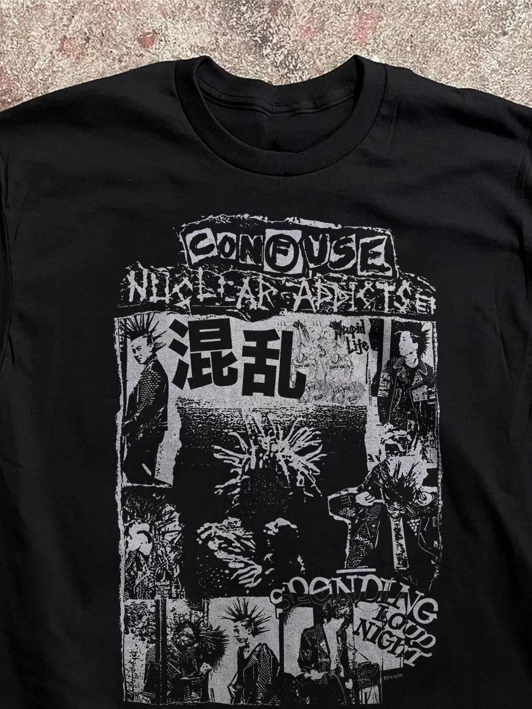 Japanese Crust Punk T-Shirt, Vintage Confuse Design (Distressed Look)