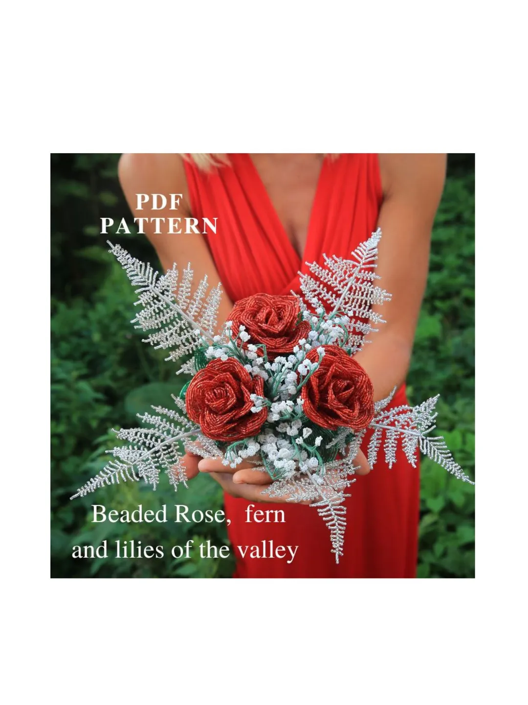 French Beaded Rose, fern and lilies of the valley | Beaded Flowers pattern | Seed bead patterns | Beading tutorial