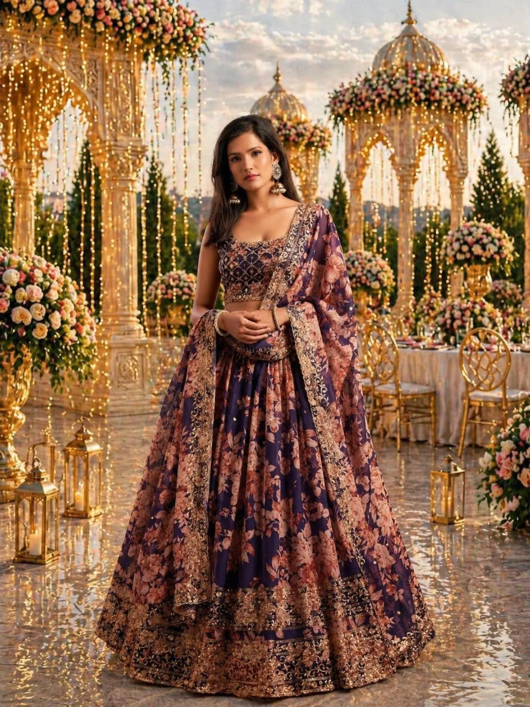 Purpul Lehenga Choli: Zari & Sequins Embroidery, Indian Wedding Wear Ready To Wear