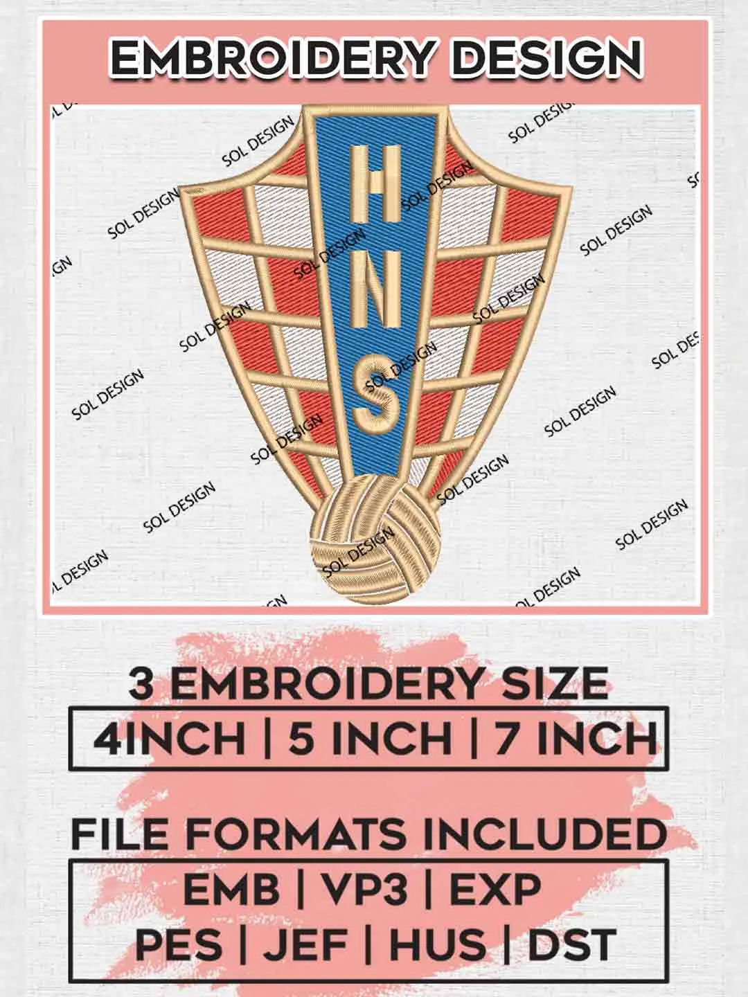 Kockasti Football Team Logo Embroidery Designs, Vatreni Logo Embroidery files, Croatia National Football Team, Machine embroidery designs, Digital Download