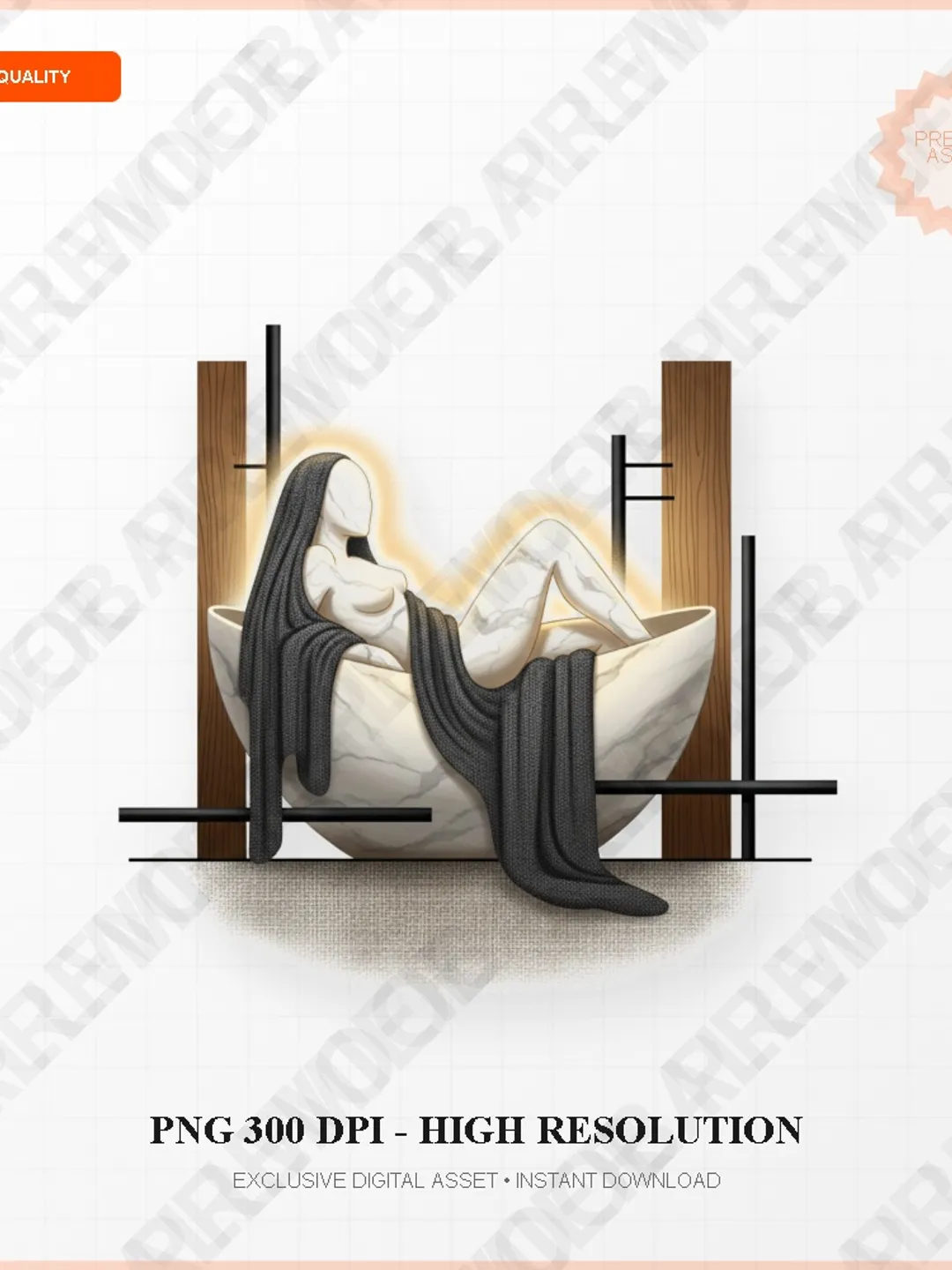 Marble Goddess Aesthetic Clipart - Modern Minimalist Wall Art Digital Asset