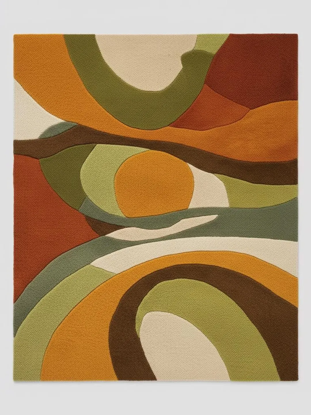 Mid-Century Modern Wool Rug: 70s Wavy Abstract Design Teppich