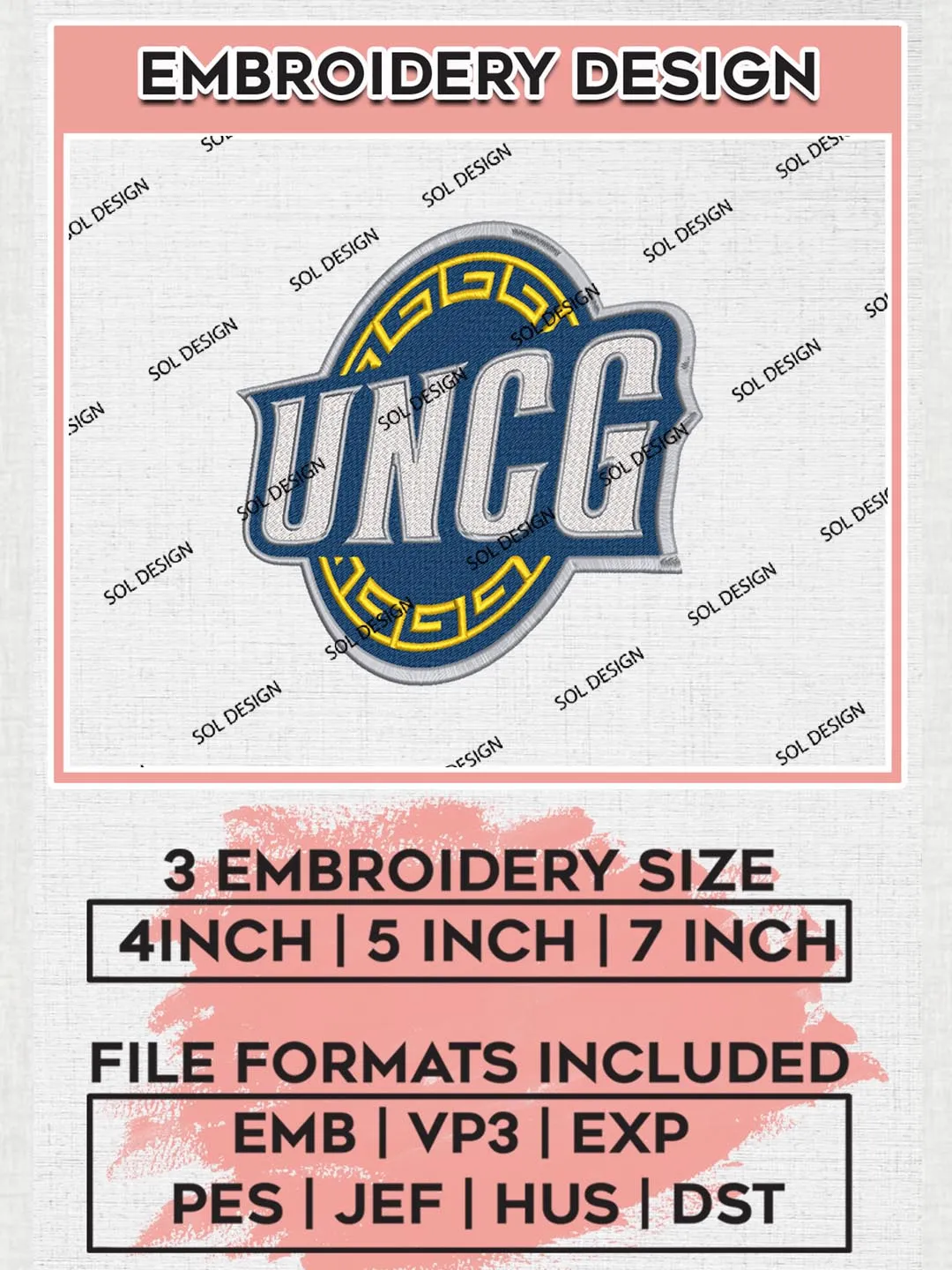 NCAA UNCG Team Logo Machine Embroidery Design, NCAA UNC Greensboro Spartans Team Design Design files, NCAA Team Embroidery Designs, NCAA Machine Embroidery Designs, Digital Download